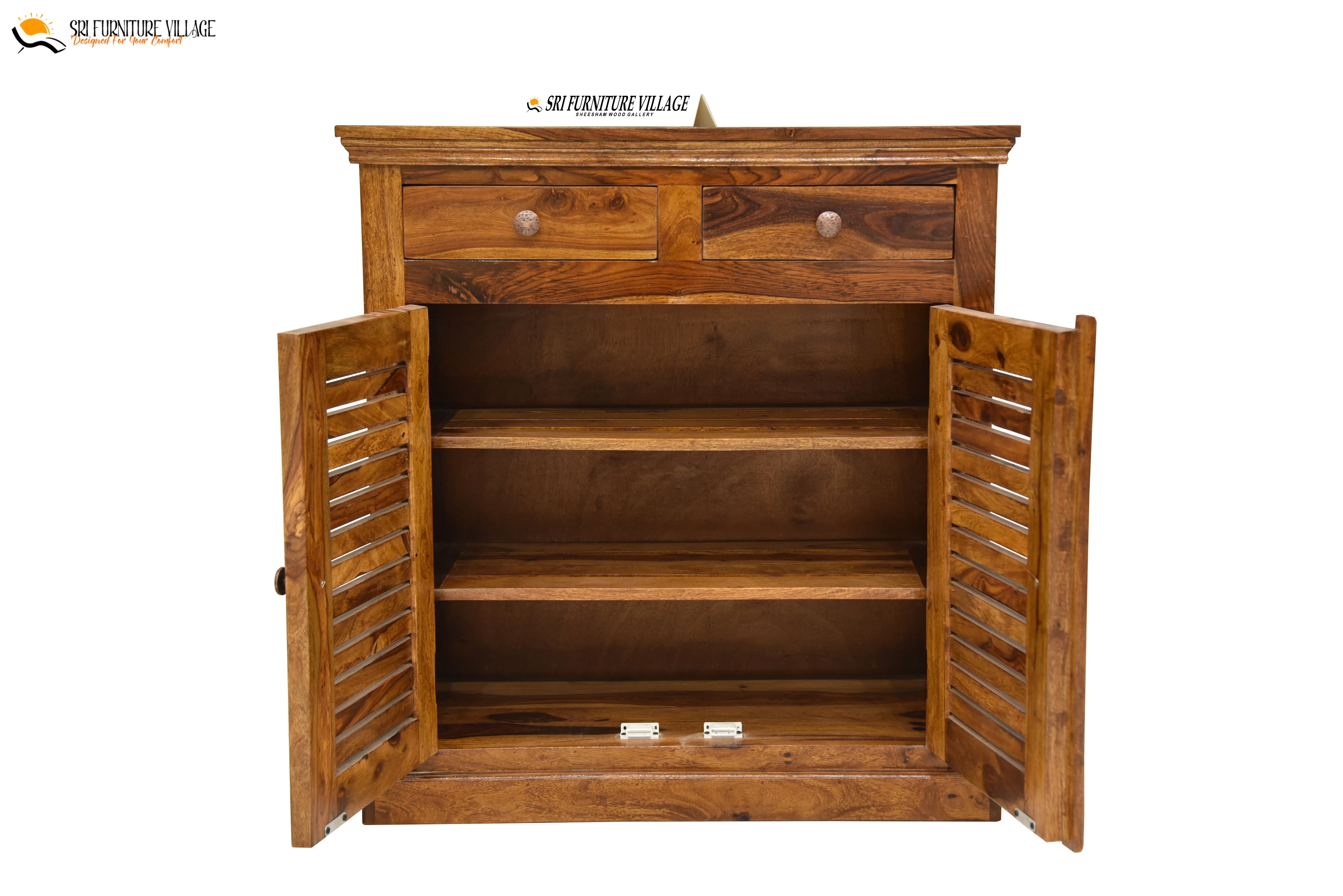 Solid Sheesham Wood Fanti Shoes Rack With Storage Drawer (Stone Finish) - 6235