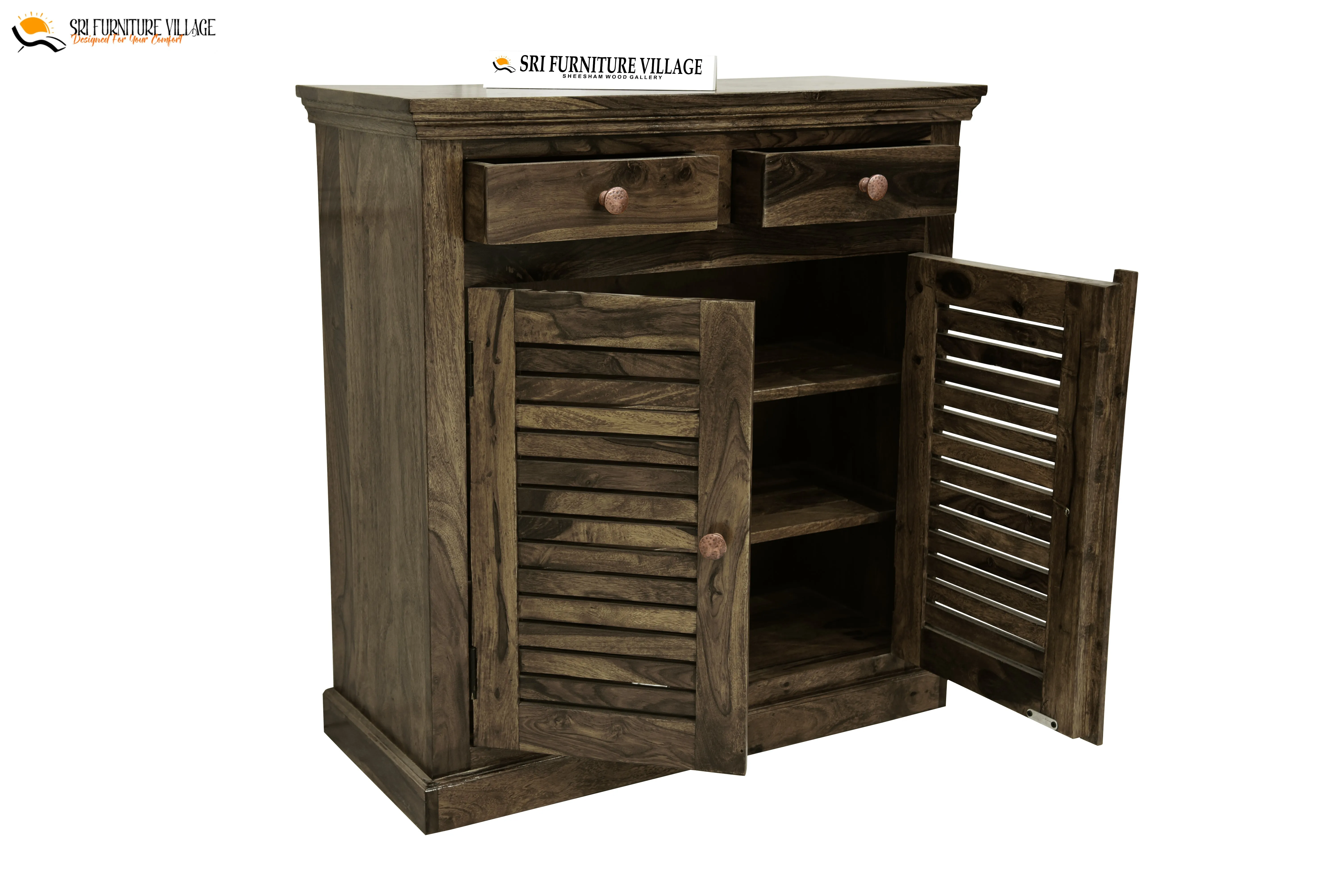 Solid Sheesham Wood Fanti Shoes Rack With Storage Drawer (Stone Finish) - 6235