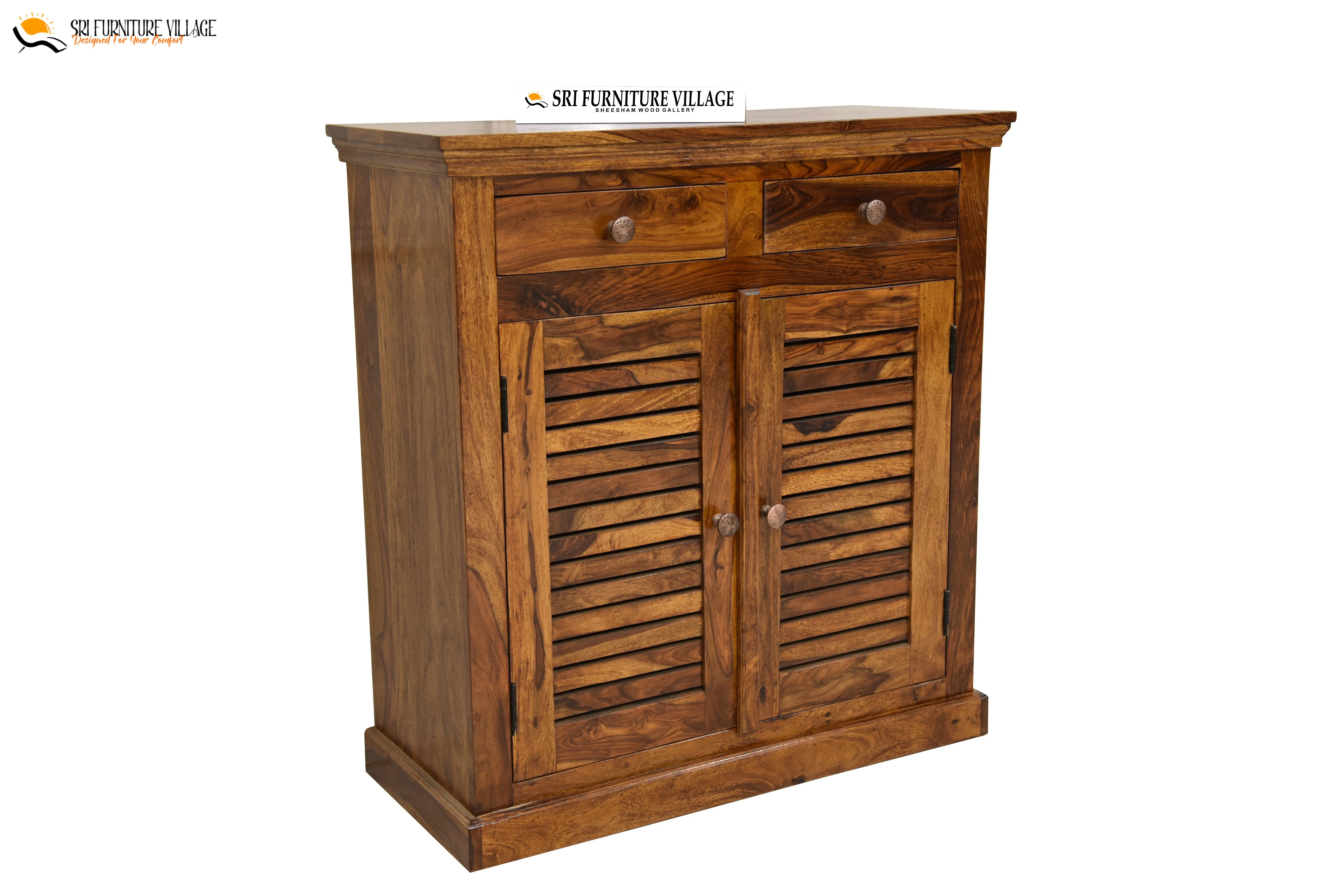 Solid Sheesham Wood Fanti Shoes Rack With Storage Drawer (Stone Finish) - 6235