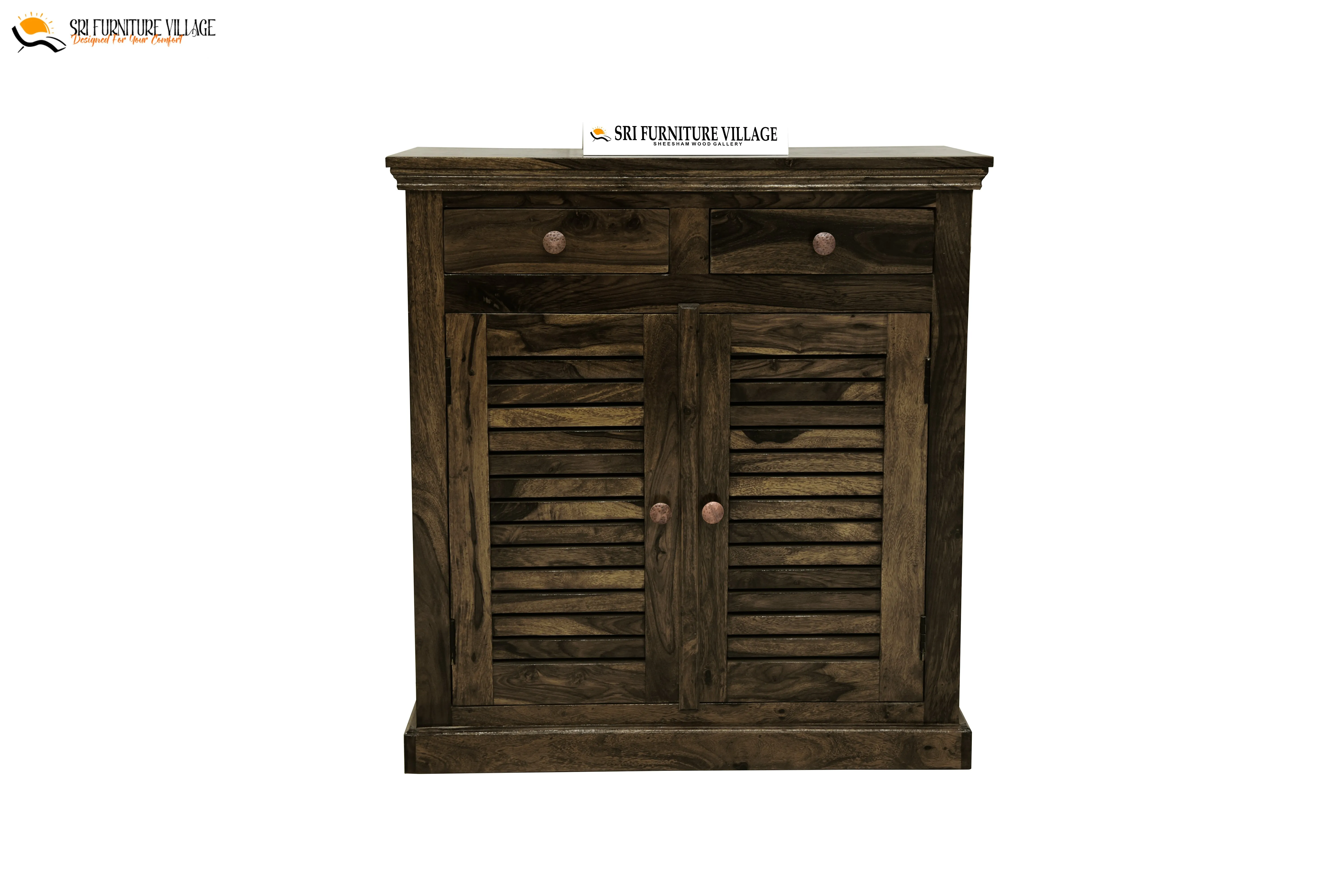 Solid Sheesham Wood Fanti Shoes Rack With Storage Drawer (Stone Finish) - 6235