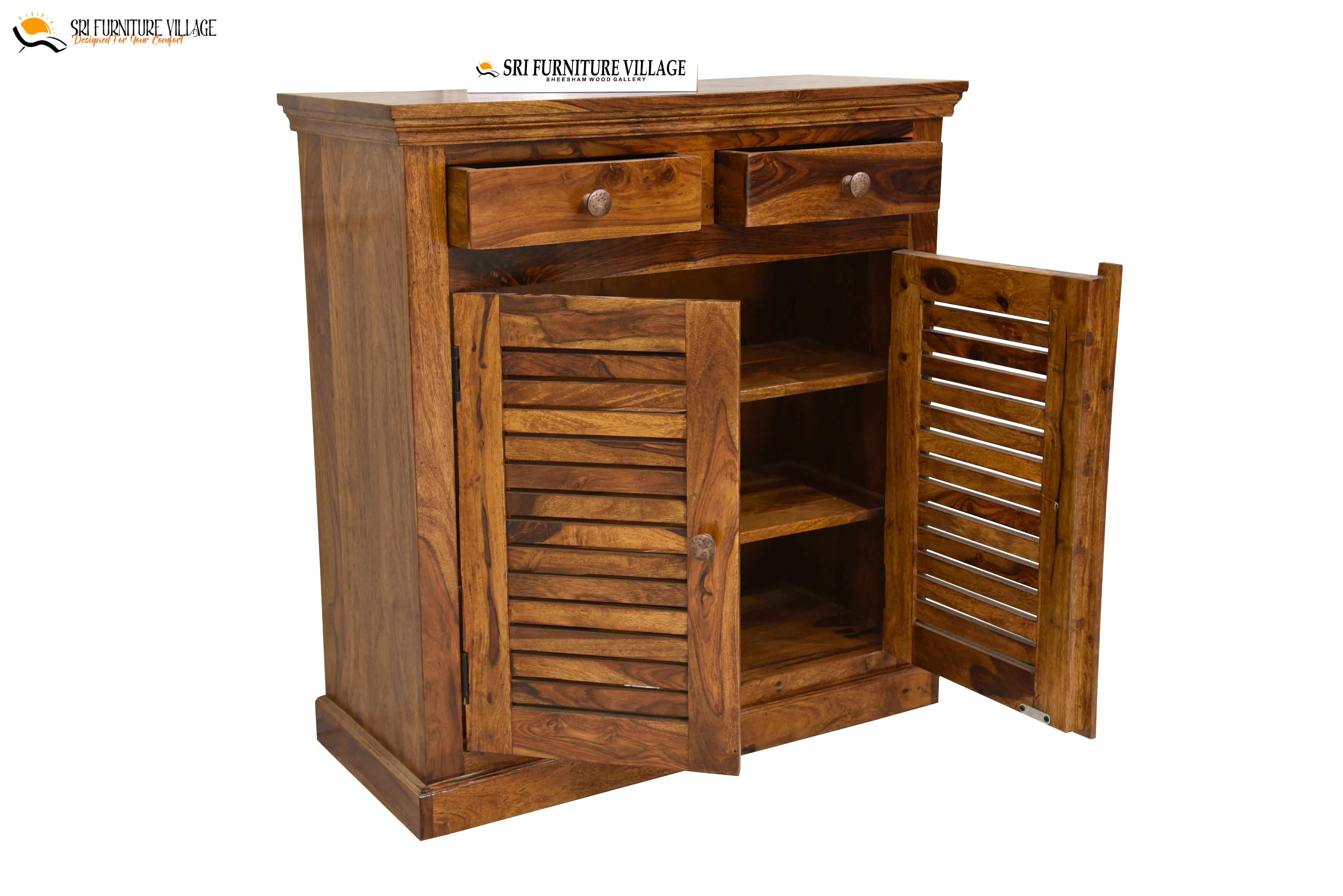 Solid Sheesham Wood Fanti Shoes Rack With Storage Drawer (Stone Finish) - 6235