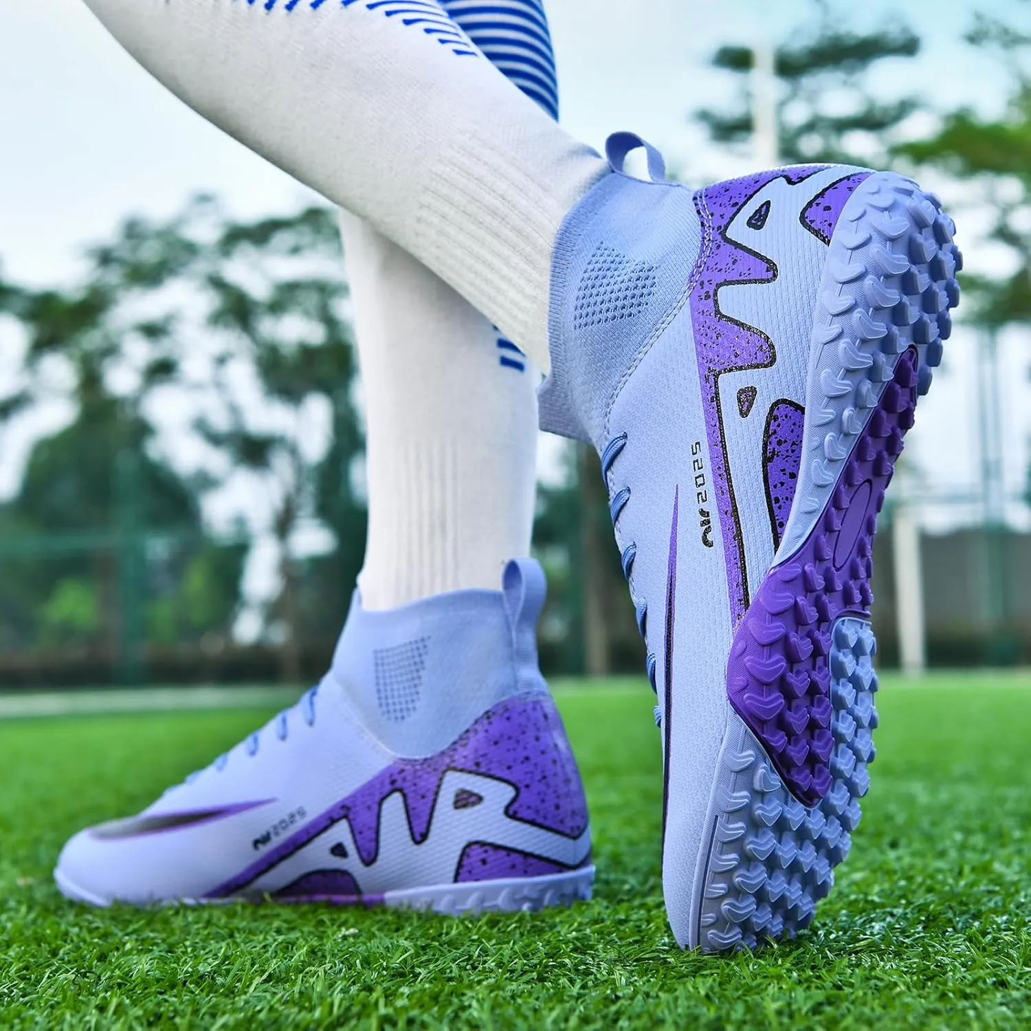 Turf Mens High-Top Soccer Cleats Womens Football Shoes for Boys Girls Beginners Lightweight Youth Professional Indoor Outdoor Black Purple Pink Beige