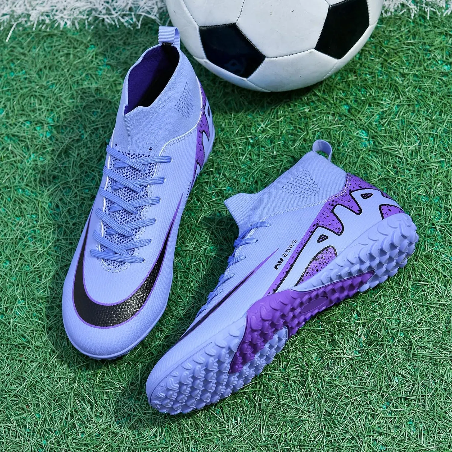 Turf Mens High-Top Soccer Cleats Womens Football Shoes for Boys Girls Beginners Lightweight Youth Professional Indoor Outdoor Black Purple Pink Beige