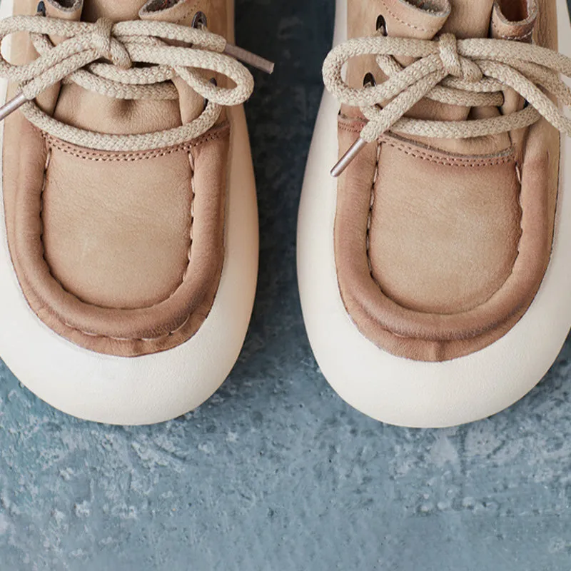 Women Handmade Soft Leather Thick Soled Casual Shoes