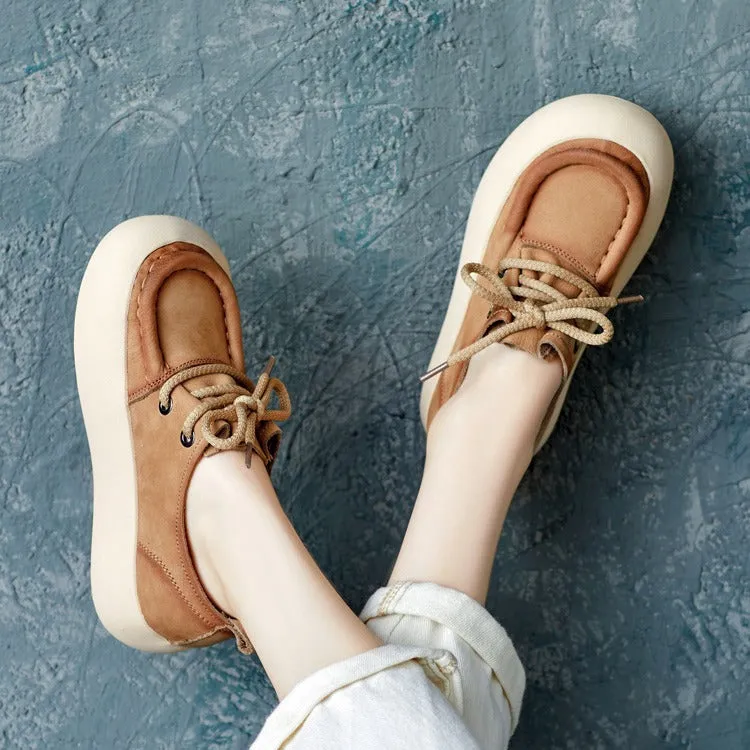 Women Handmade Soft Leather Thick Soled Casual Shoes