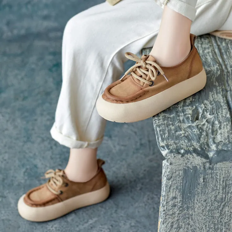 Women Handmade Soft Leather Thick Soled Casual Shoes