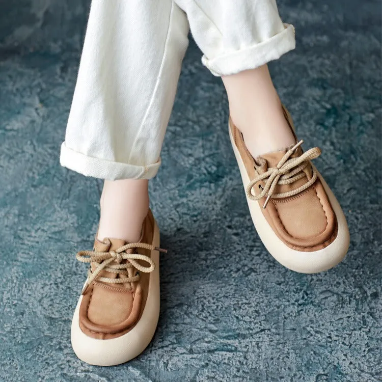 Women Handmade Soft Leather Thick Soled Casual Shoes