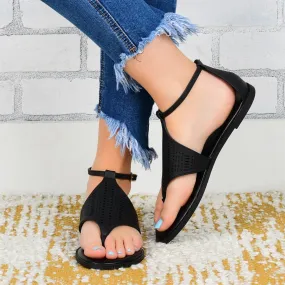 Women Toe Flat Sandals Hollow Fashion Casual Beach Shoes