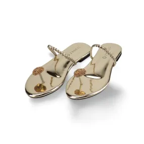 Women's Dress Flat Sandals with Rhinestone Embellishment