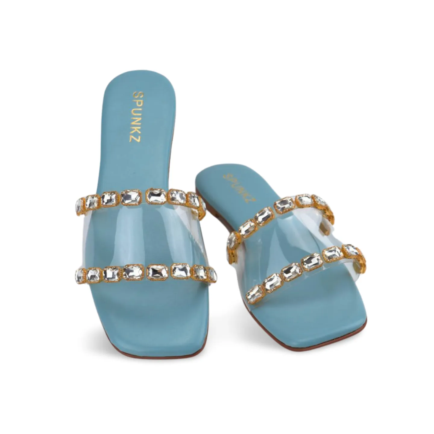 Women's Dress Sandals with Clear Heels and Rhinestone Embellishments