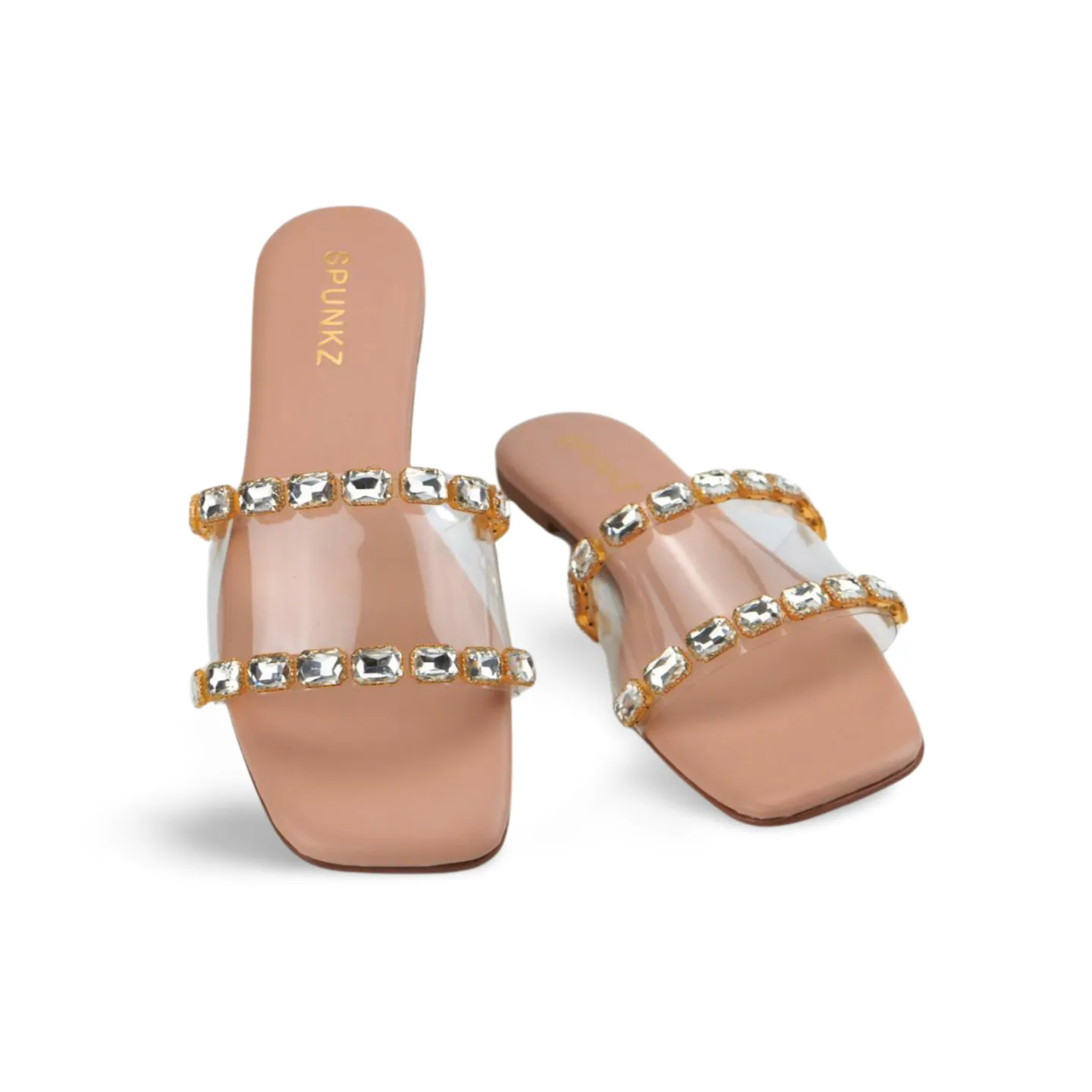 Women's Dress Sandals with Clear Heels and Rhinestone Embellishments