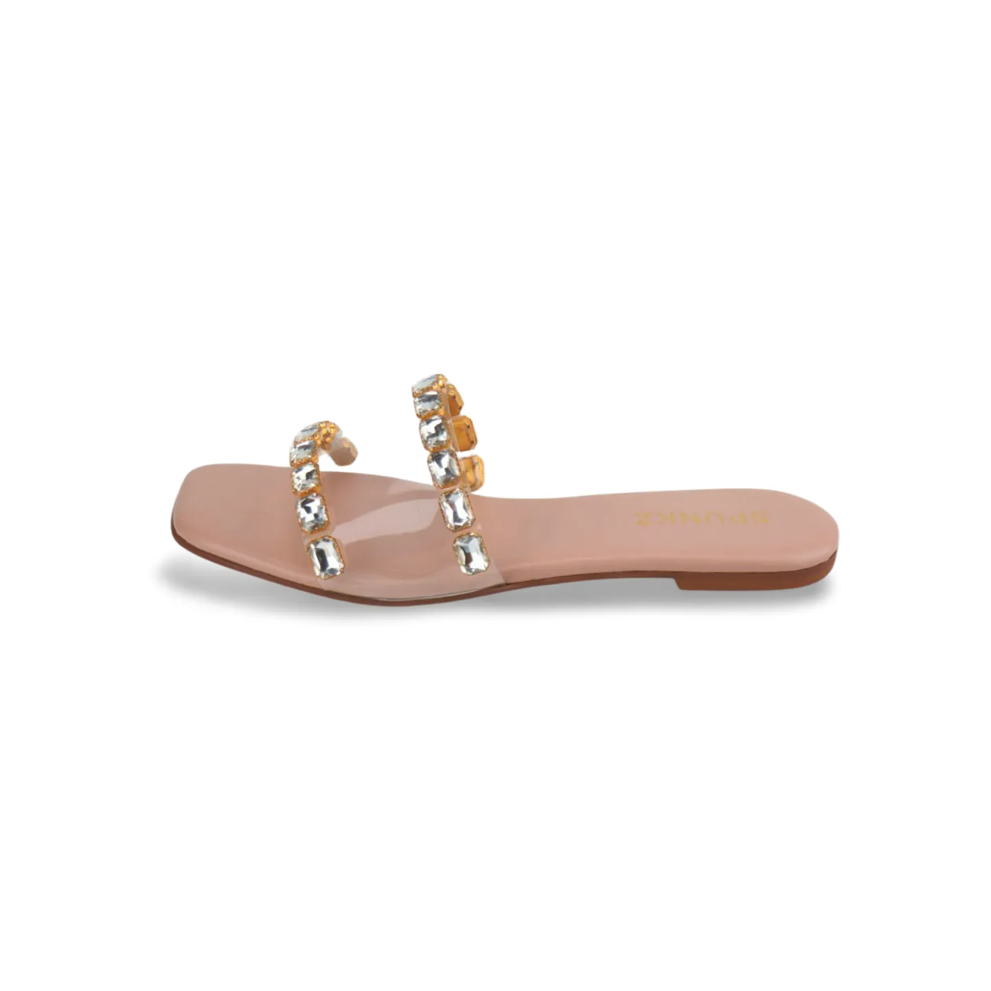 Women's Dress Sandals with Clear Heels and Rhinestone Embellishments