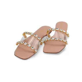 Women's Dress Sandals with Clear Heels and Rhinestone Embellishments