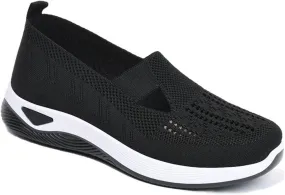 Women's Orthopedic Shoes Walking Loafer Lightweight Loose fit Sneaker Woven Breathable Soft Soled Sandal Wide and Bulky Shoes Black 37