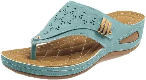Womens Sandals Arch Support Orthopedic Slippers Bohemian Vintage Slip On Orthotic Thong Flip Flops Hollow Out Dressy Flip-Flops Summer Casual Sandals Open Toe Wedge Shoes