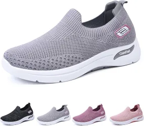 ZWRXW Orthopedic Sneakers for Women Summer Lightweight Casual Slip On Walking Shoes with Arch Support Breathable Soft Woven Shoe Non-Slip Mesh Up Footwear