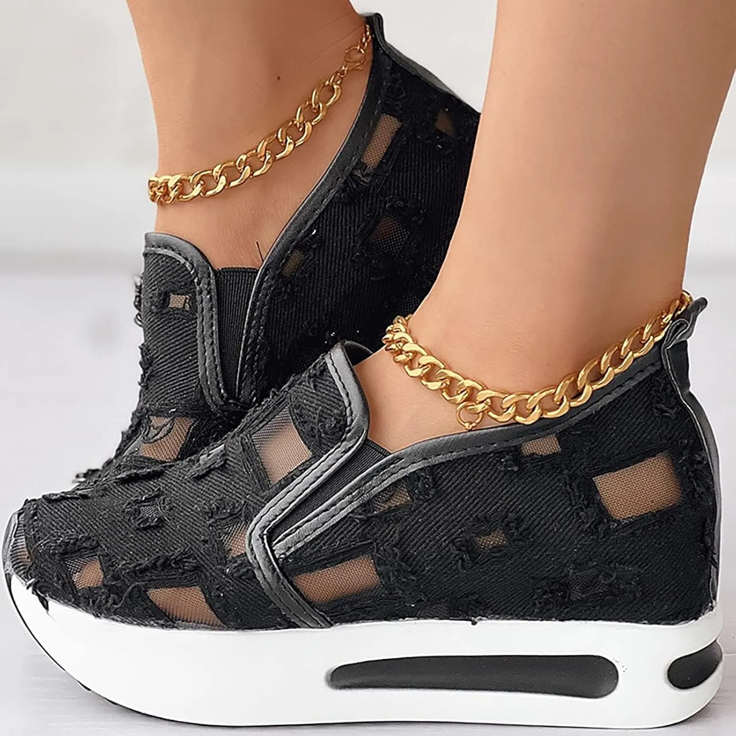 ZWRXW Women Wedges Sneakers 2025 Hollow Out Wedge Sneaker Comfortable Wedge Walking Sport Sneakers Platform Walking Shoes Fashion Bride Wedding Shoes